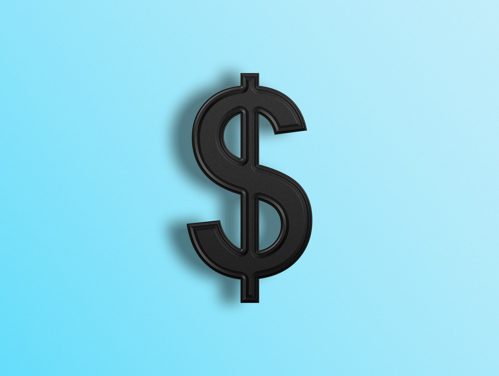 a black dollar sign on a blue background